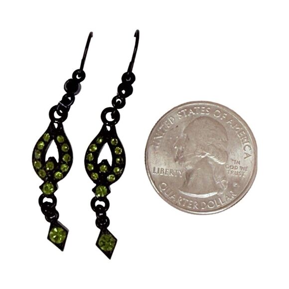 VTG ellow & Black Drop Dangle Rhinestone Earrings 19" Shimmering - Picture 9 of 10